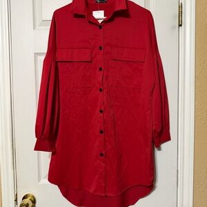 Elegant Red Button-Up Dress